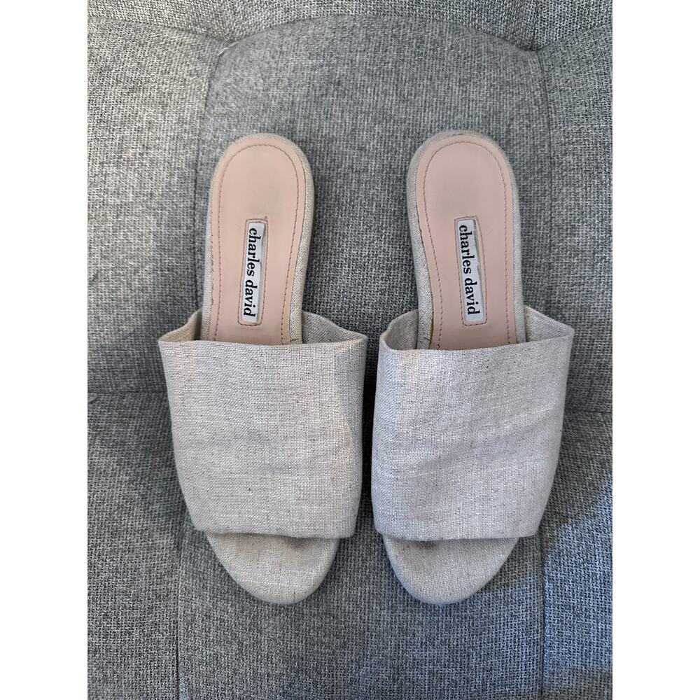 Charles David Beige Tan Linen Fabric Slides Size‎ 7 M Spring Summer